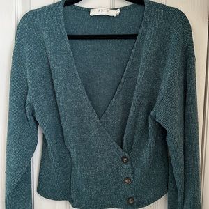 ASTR Teal Faux Wrap Cropped Sweater